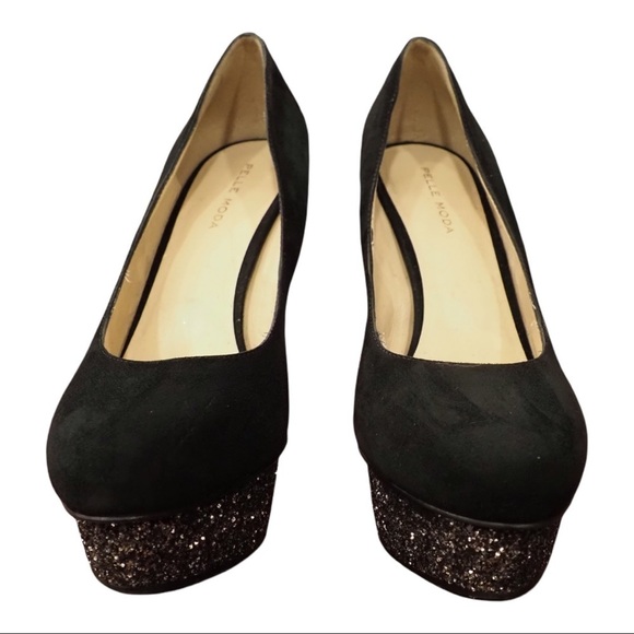 Pelle Moda 7.5 black suede glitter platform heels - Picture 5 of 16